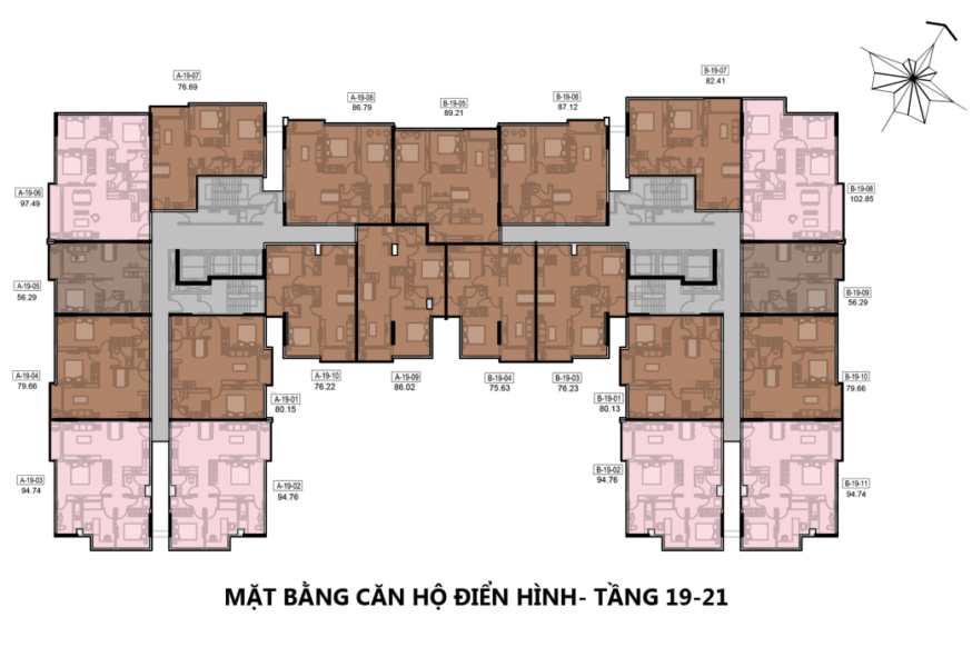 Mặt bằng điển hình căn hộ De Capella tầng 19-21