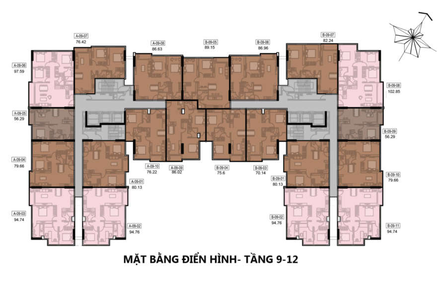 Mặt bằng điển hình căn hộ De Capella tầng 9-12