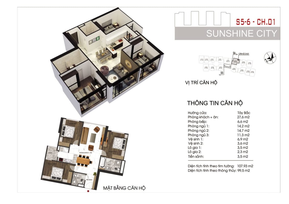 Thiết kế căn hộ Sunshine City Sài Gòn 3PN 