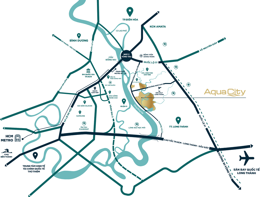 Vị trí liên kết vùng phân khu Đảo Phượng Hoàng – Aqua City